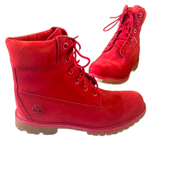 Timberland Women Red Limited Release Premium Leather Waterproof Boots sz 8.5 - Picture 2 of 9